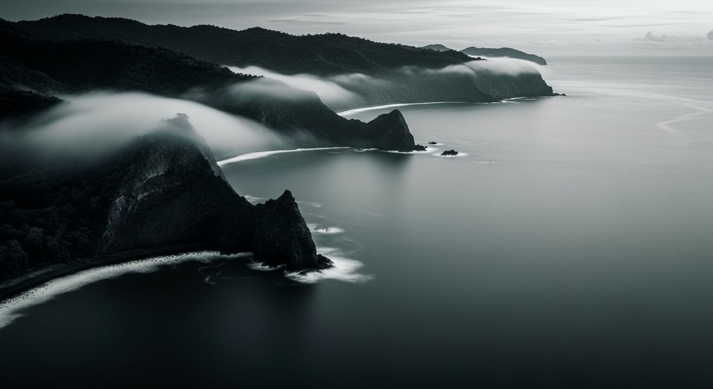 Remote Panamanian Pacific coastline at moody dawn.